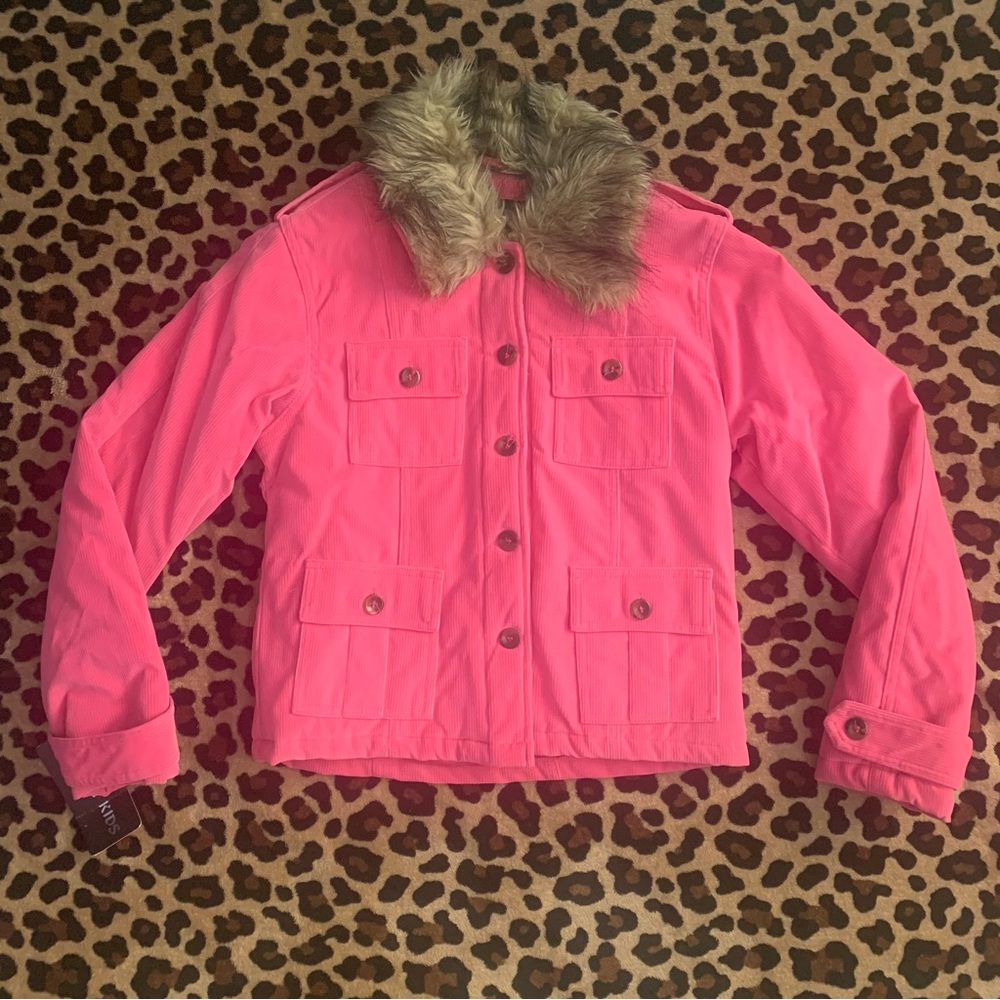 Oscar Kids Y2k pink corduroy puffer insulation button up winter jacket
